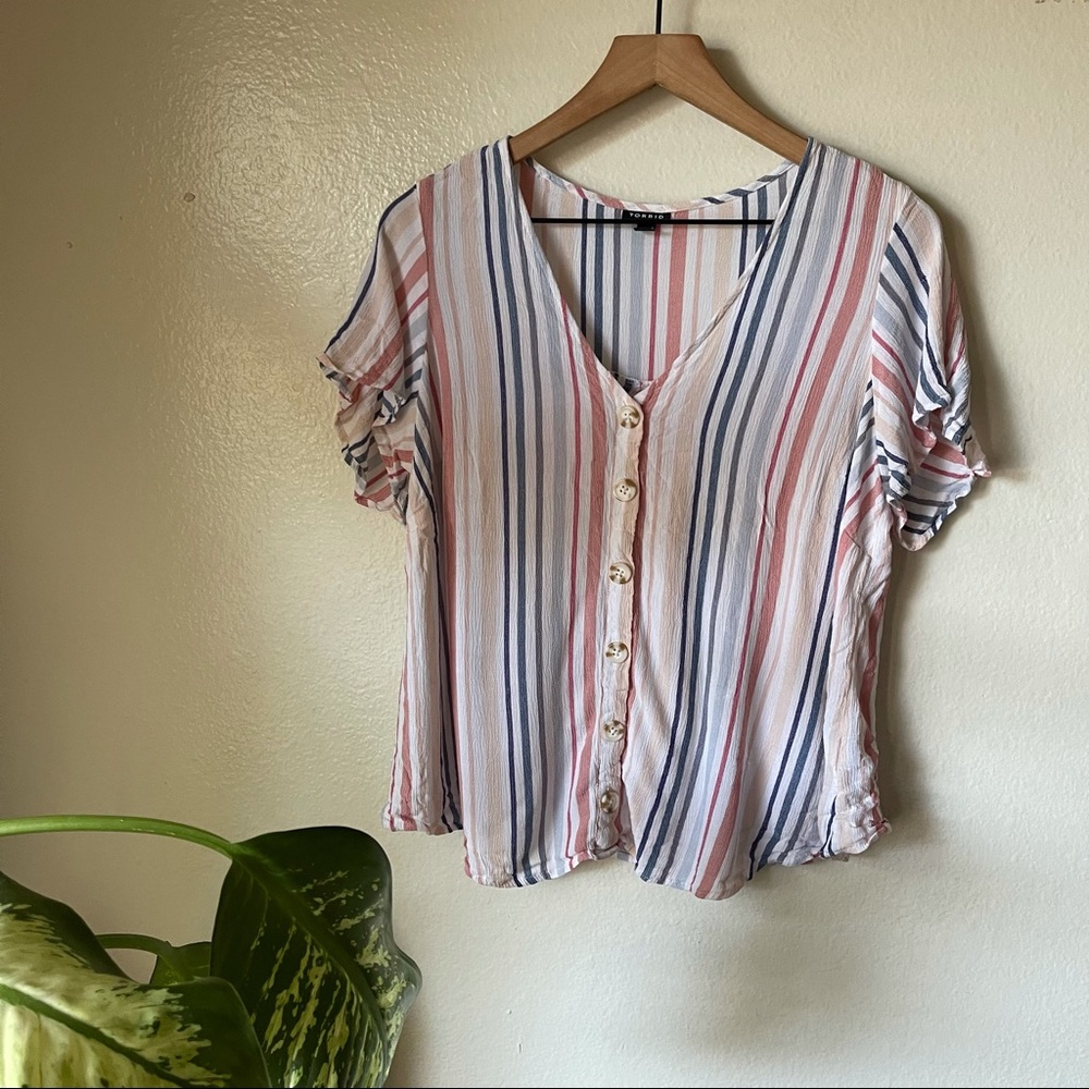Torrid | Multi Stripe Gauze Button Front Blouse - image 2